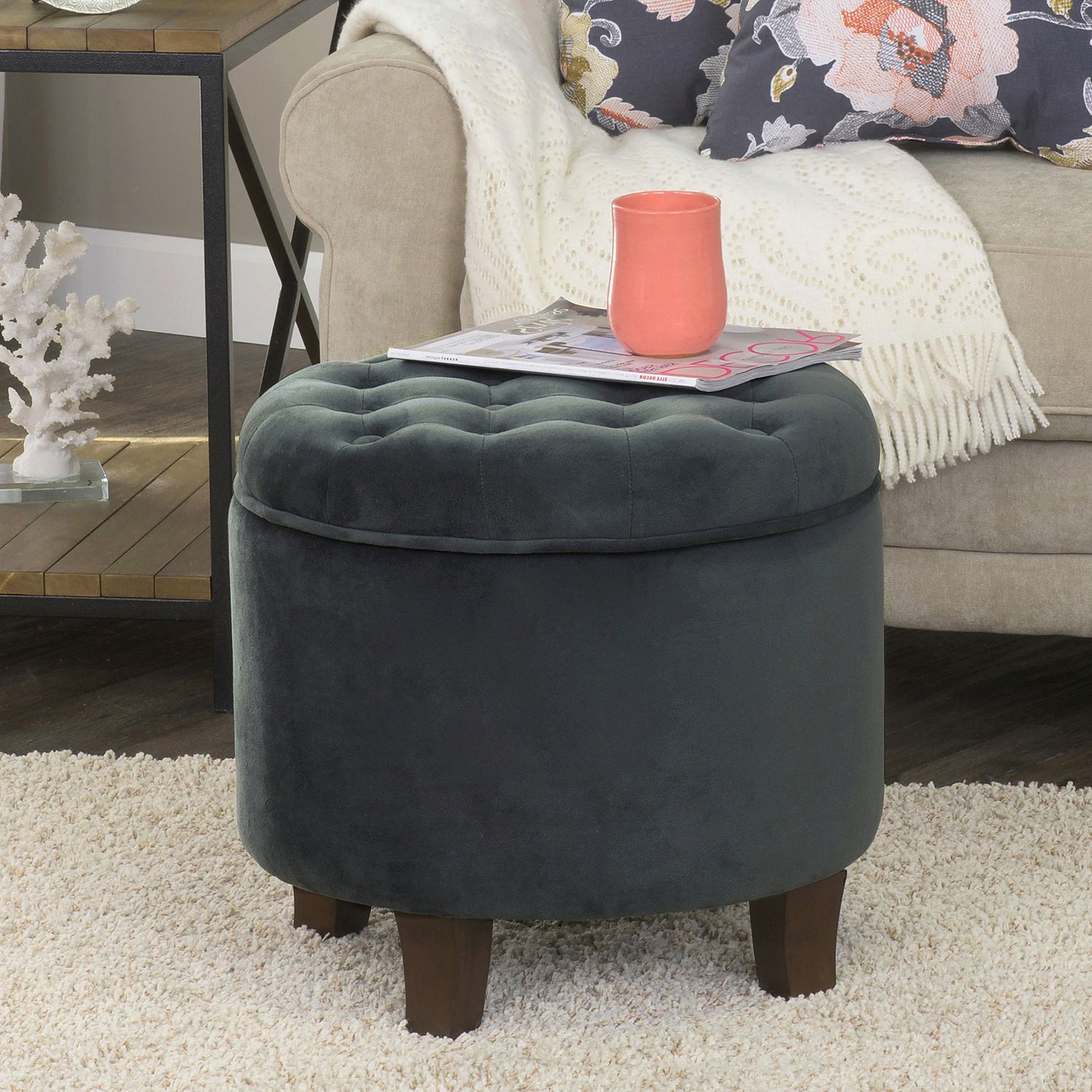 Widely Used Velvet Ribbed Fabric Round Storage Ottomans Intended For Gray Velvet Round Storage Ottoman – Pier (View 8 of 10)