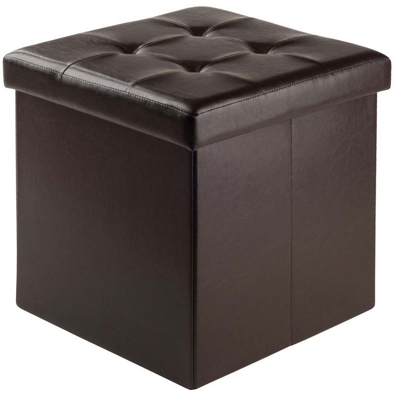 Winsome Ashford Faux Leather Storage Cube Ottoman In Espresso – 92415 For Most Up To Date Black Faux Leather Cube Ottomans (View 1 of 10)
