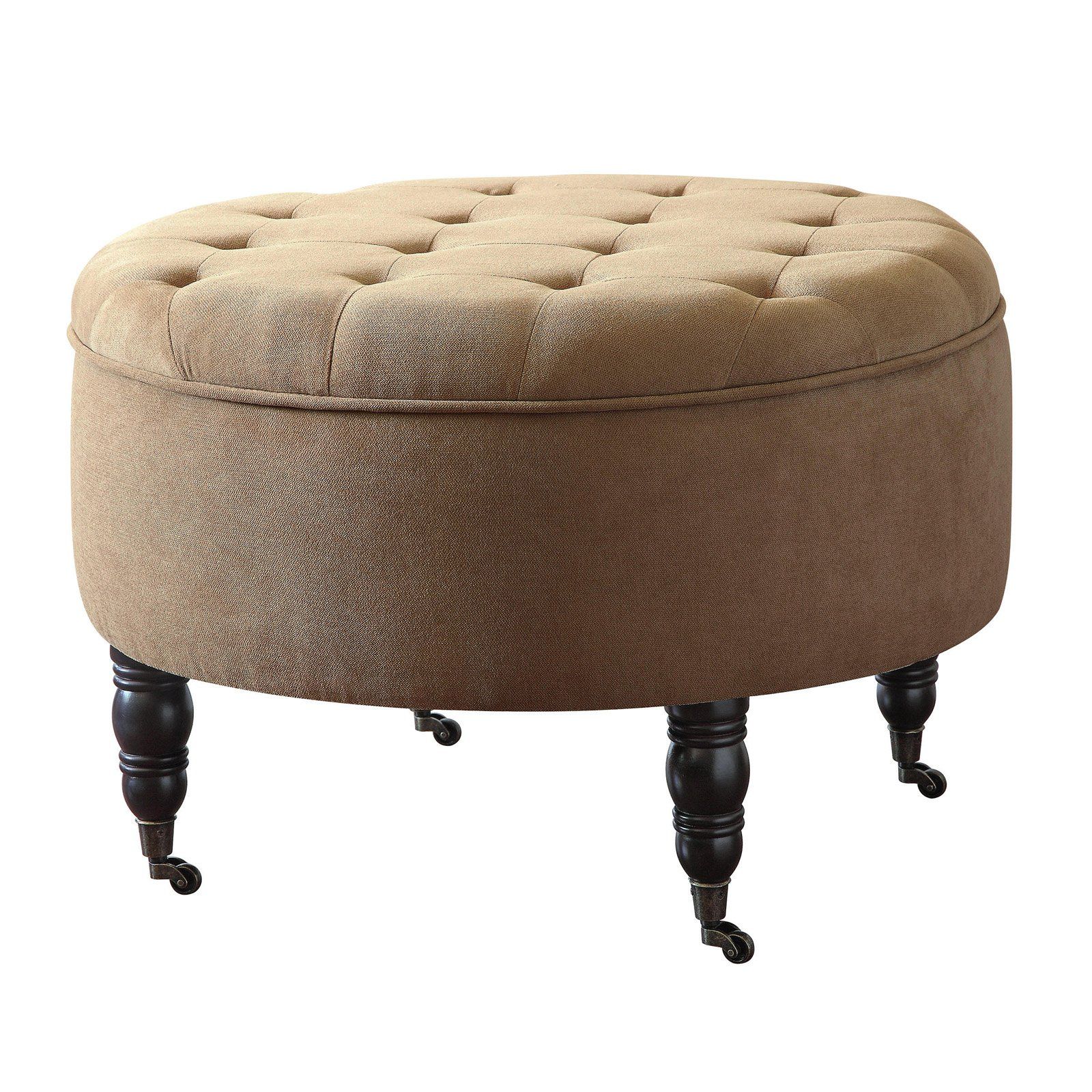 Wool Round Pouf Ottomans With Well Known Elle Decor Quinn Round Tufted Ottoman With Storage And Casters (View 2 of 10)