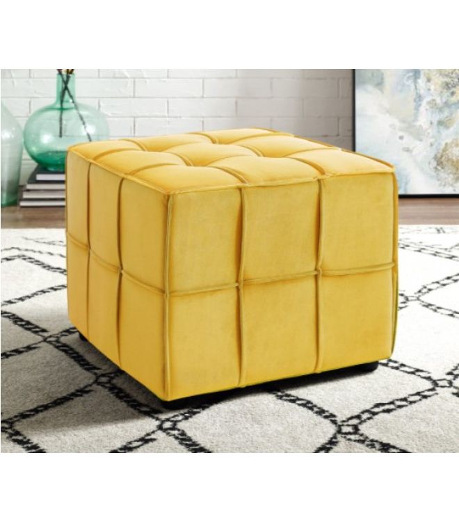 Yellow Velvet Tufted Piping Trim Square Cube Footstool Ottoman Inside 2018 Square Cube Ottomans (View 9 of 10)