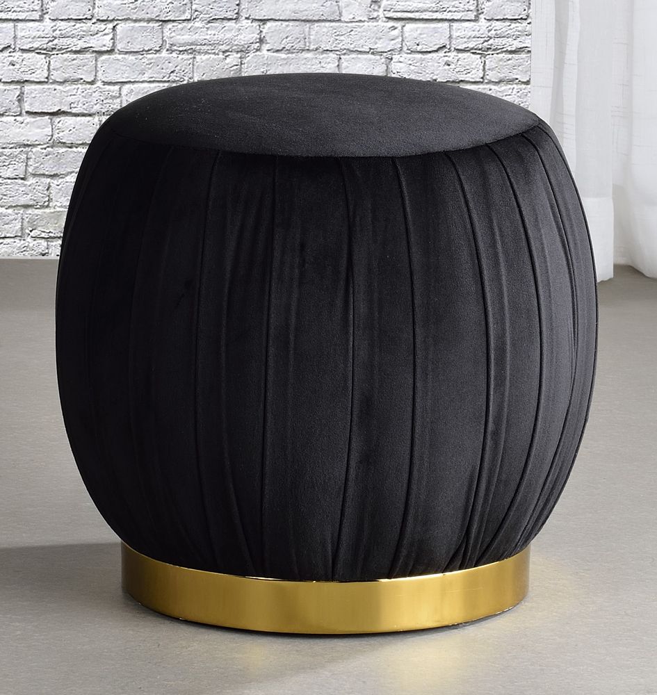 Zinnia Black Velvet Round Ottoman With Gold Baseacme Within Popular Black And White Zigzag Pouf Ottomans (View 1 of 10)