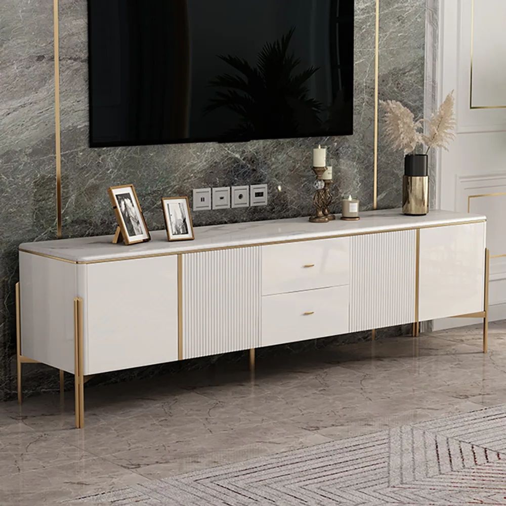 1800mm White Tv Stand Light Luxury Faux Marble Top With Storage Gold Finish  In Small Homary Within Best And Newest White Faux Marble Tv Stands (View 5 of 10)
