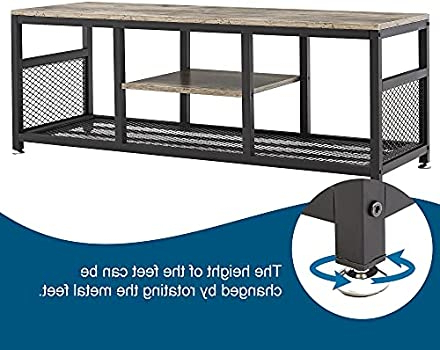 2 Tier Metal Tv Stands Throughout 2018 Amazon: Good & Gracious Industrial Tv Stand With Metal Mesh Fit Up To  55" Tvs, 2 Tier Open Storage Tv Cabinet Entertainment Center With Shelves  For Living Room, Grey : Electronics (Photo 7 of 10)