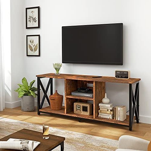 2018 Amazon: Fabato Wood Tv Stand With Charging Station For Tv Up To 65 Inch  With Storage Shelves Entertainment Center Tv Cabinet With Metal Frame  Rustic Brown : Home & Kitchen Pertaining To Tv Stands With Charging Station (View 6 of 10)