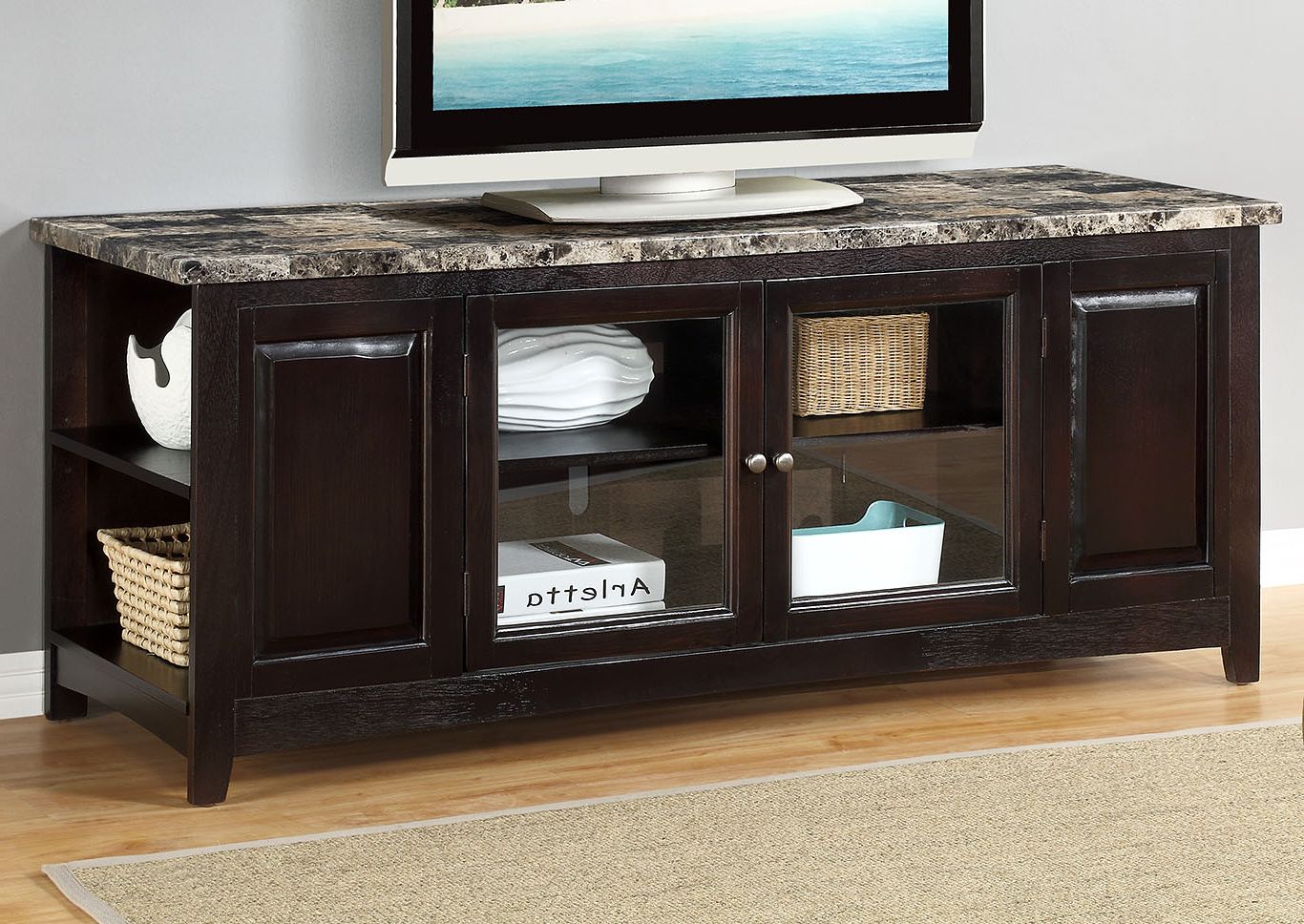 2018 Cherry 62'' Faux Marble Top Tv Stand Big Al's Furniture With Faux Marble Top Tv Stands (View 2 of 10)