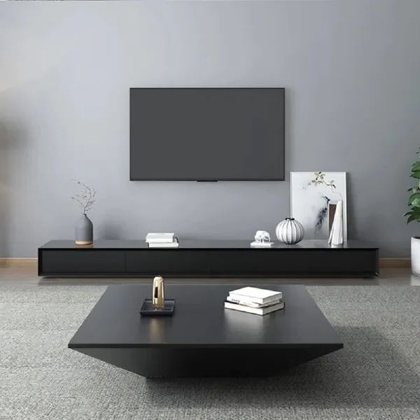 2018 Rectangle Tv Stands Regarding Morami Modern Black Rectangle Tv Stand Wood Media Console 3 Drawers For Tvs  Up To 2032mm Homary (View 3 of 10)