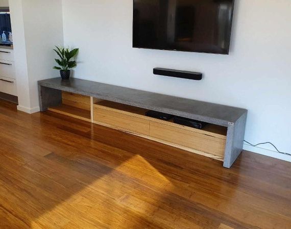 3m Modern Hardwood And Concrete Tv Unit Bespoke Handcrafted – Etsy With Regard To Newest Modern Concrete Tv Stands (View 8 of 10)