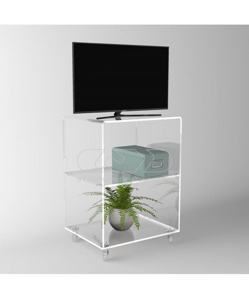 50x40 Acrylic Clear Rolling Tv Stand With Holder Objects (View 4 of 10)