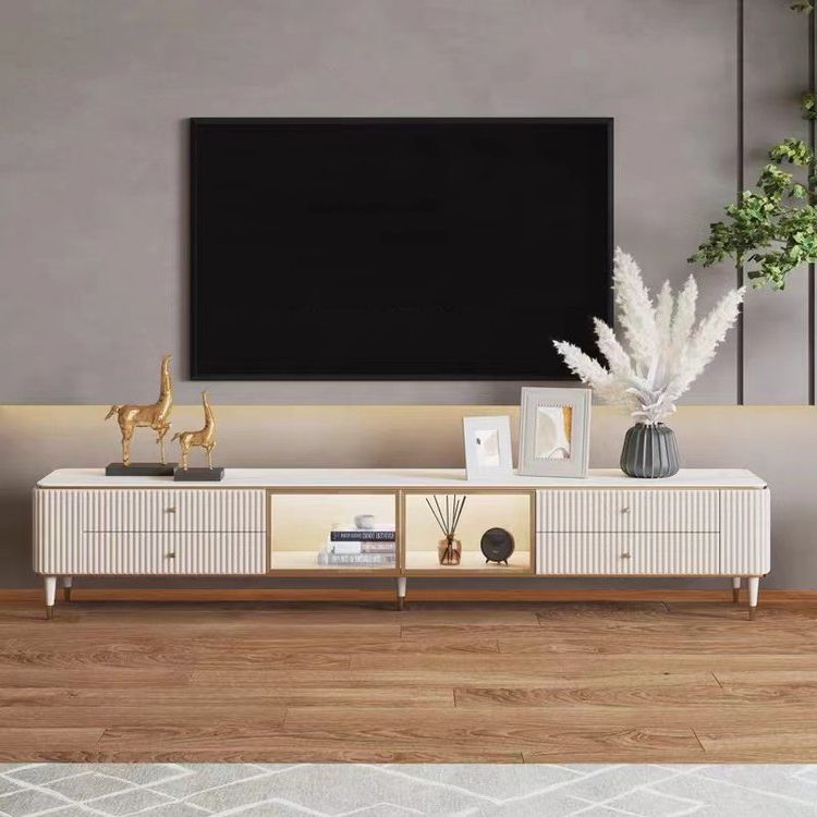 78" Modern Corrugated Faux Marble Top Tv Stand With 4 Drawers With Regard To Well Known Faux Marble Top Tv Stands (View 9 of 10)