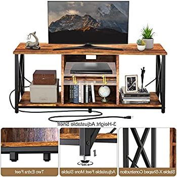 Amazon: Fabato Wood Tv Stand With Charging Station For Tv Up To 65 Inch  With Storage Shelves Entertainment Center Tv Cabinet With Metal Frame  Rustic Brown : Home & Kitchen Intended For Latest Tv Stands With Charging Station (View 10 of 10)