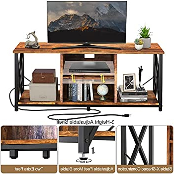 Amazon: Fabato Wood Tv Stand With Charging Station For Tv Up To 65 Inch  With Storage Shelves Entertainment Center Tv Cabinet With Metal Frame  Rustic Brown : Home & Kitchen Intended For Latest Tv Stands With Charging Station (Photo 10 of 10)