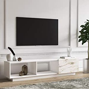 Amazon: Nexera Marble, White 72 Inch Tv Stand, White Matte Lacquer And  White Melamine, : Home & Kitchen Inside Popular Marble Melamine Tv Stands (View 4 of 10)