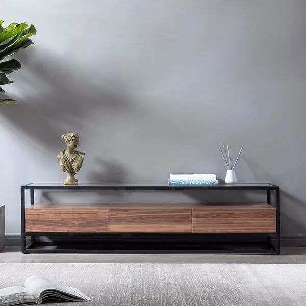 Best And Newest Glass Open Shelf Tv Stands With Regard To Glass Tv Stand Walnut Color And Black With 3 Drawers And Open Shelf Homary (View 4 of 10)
