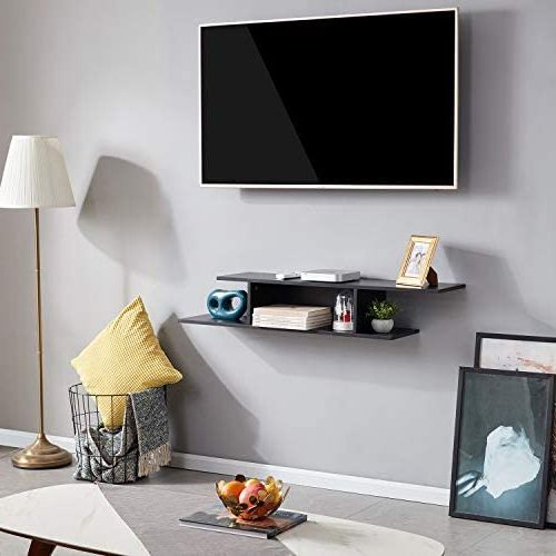 Black Square Tv Stands Intended For Widely Used Amazon: Floating Tv Stand Wall Mounted Entertainment Center Modern  Media Console Tv Storage Shelf(black, Square Shape) : Home & Kitchen (View 7 of 10)