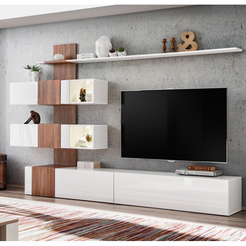 Bmf Quill Wall Unit 250cm Wide Tv Stand Shelf High Gloss Doors Push Click  Square Led Lights – Banburymodernfurniture.co (View 6 of 10)