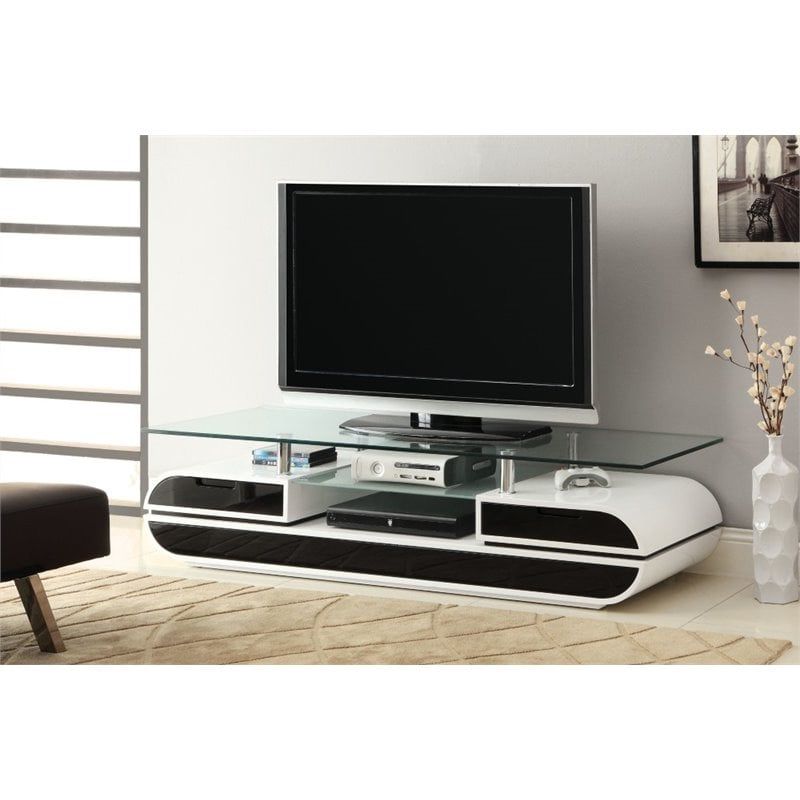 Bowery Hill 63" Glass Top Tv Stand In White (View 2 of 10)