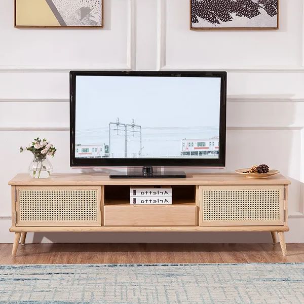 Console Multimédia Tissée Par Rotin Naturel Japonais De Support Tv De  1800mm Avec Rangement Homary Pertaining To Widely Used Rattan Tv Stands (View 4 of 10)