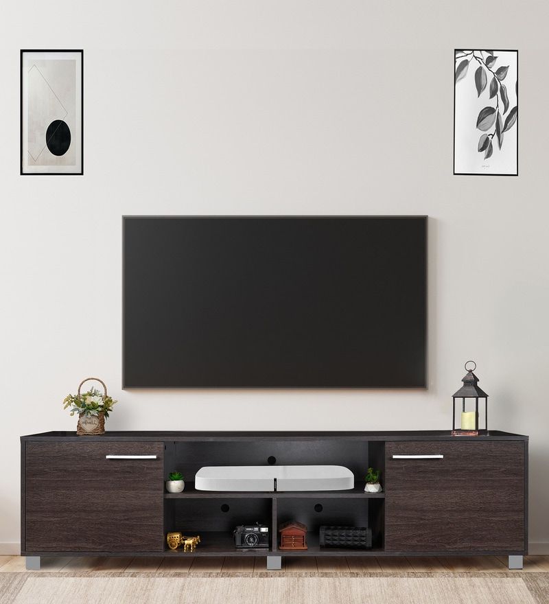 Contemporary Tv Stands With Shelf With Regard To Most Up To Date Buy Robust Tv Console With Cabinet & Shelf Storage In Dark Walnut Finish  For Tvs Up To 70\tadesign Online – Modern Tv Consoles – Modern Tv  Consoles – Furniture – Pepperfry Product (View 10 of 10)