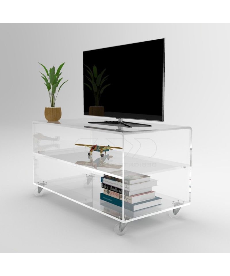 Current 60x35h70 Made To Measure Trolley Transparent Acrylic Tv Stand For Thick Acrylic Tv Stands (View 2 of 10)
