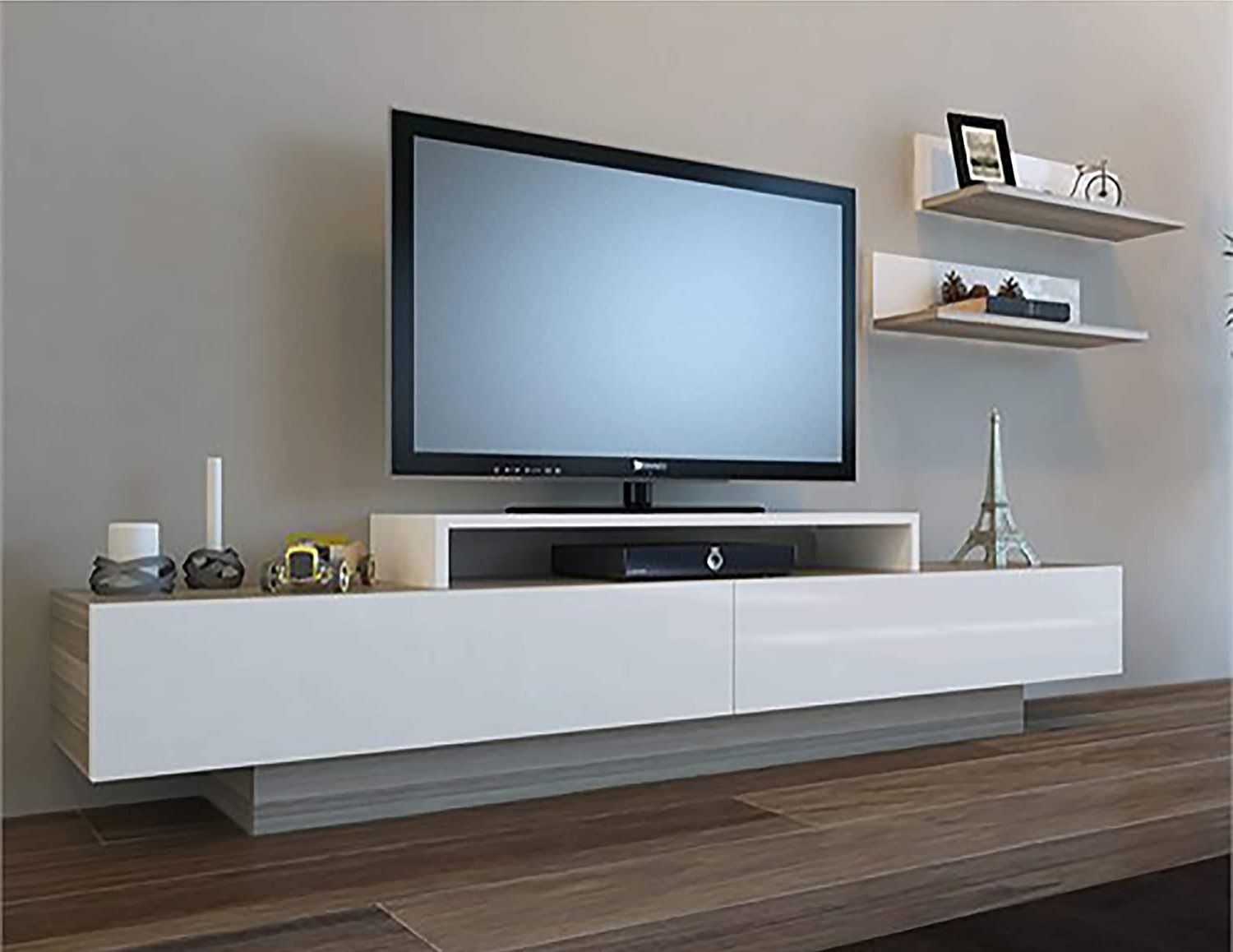 Decorotika Lusi Modern Tv Stand Tv Unit For Tvs Up To 71 Inch With Wall  Shelves (white And Cordoba): Amazon.co (View 4 of 10)