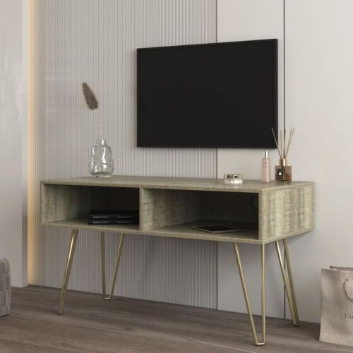 Durable Modern Design Tv Stand Stable Metal Legs W/ 2 Open Shelves To Put Tv (View 6 of 10)