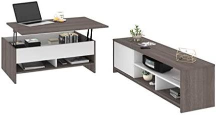 Famous Amazon: Bestar Small Space 2 Piece Set Including A Lift Top Coffee  Table And A Tv Stand In Bark Grey & White : Home & Kitchen With Lift Top Tv Stands (View 2 of 10)