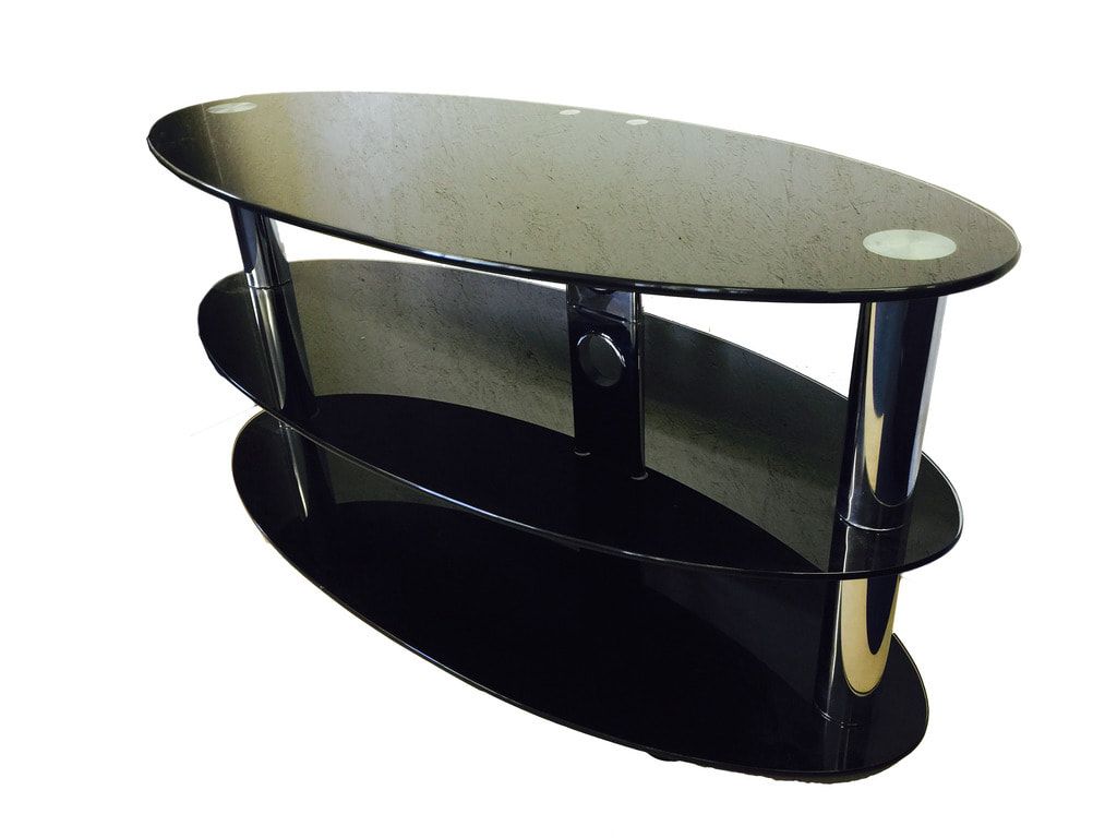 Famous Glass Oval Tv Stands With Regard To For Sale * Nearly New * Oval Black Glass And Chrome Tv Stand For Tvs Up To  50" – Latin Zest (View 3 of 10)