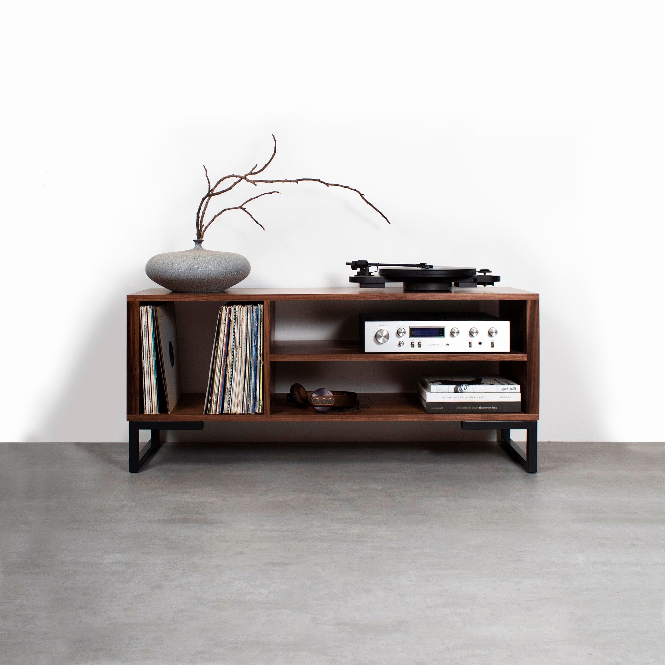 Famous Walnut Tv Stand Or Record Player Stand Vinyl Storage Solid – Etsy With Black Square Tv Stands (View 10 of 10)