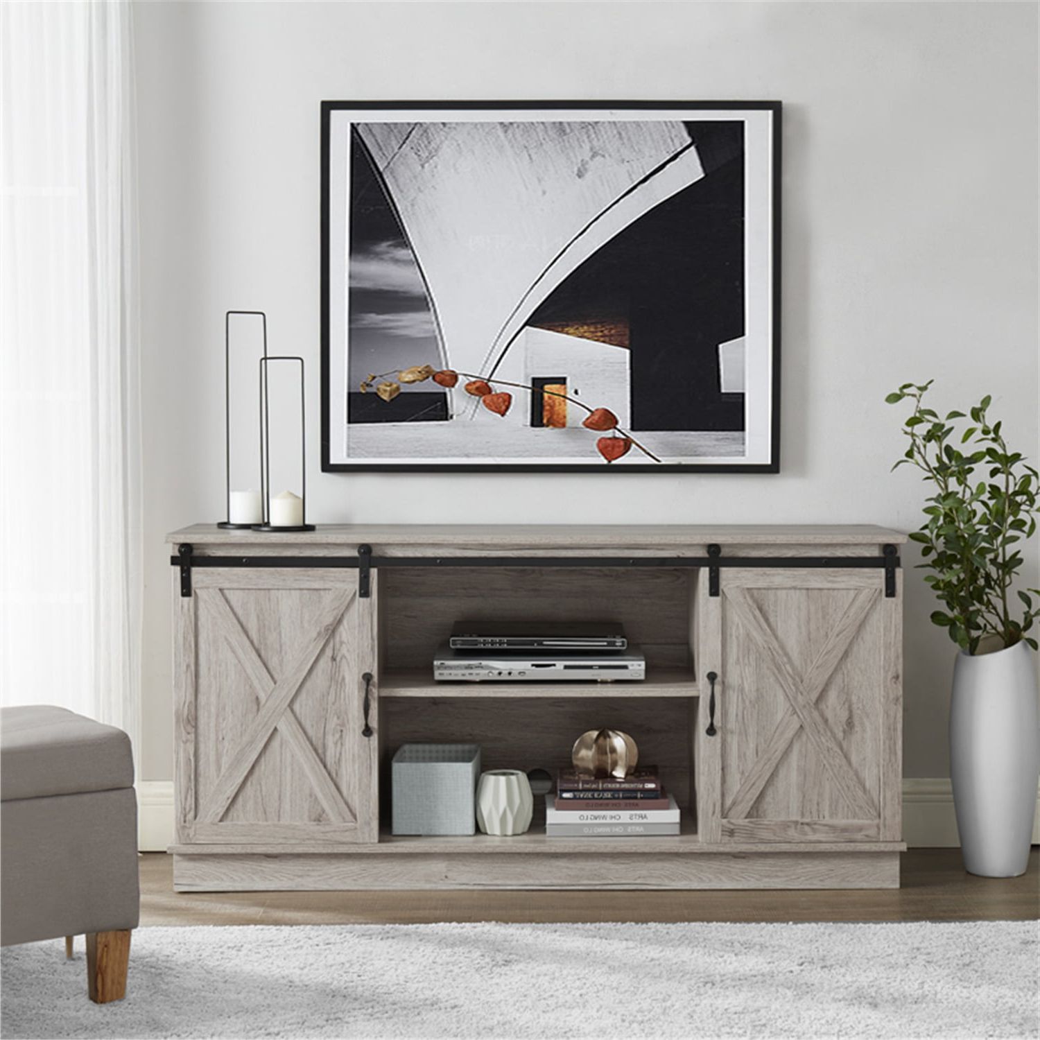 Farmhouse Style Tv Stands With Well Liked Naomi Home Rylee Farmhouse Tv Stand With Storage, Rustic Wooden 60 Inch Tv  Console Cabinet With Sliding Barn Doors Entertainment Center For Living  Room Decor – Natural – Walmart (View 5 of 10)