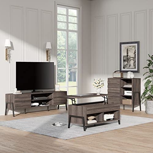 Fashionable 3 Leg Tv Stands With Regard To Amazon: 3 Piece Living Room Table Set, Mid Century Modern Tv Stand For  75 Inch Tv With Metal Leg, Wood Lift Top Coffee Table With Storage, Accent  Buffet Sideboard For Kitchen, Brown : (View 4 of 10)