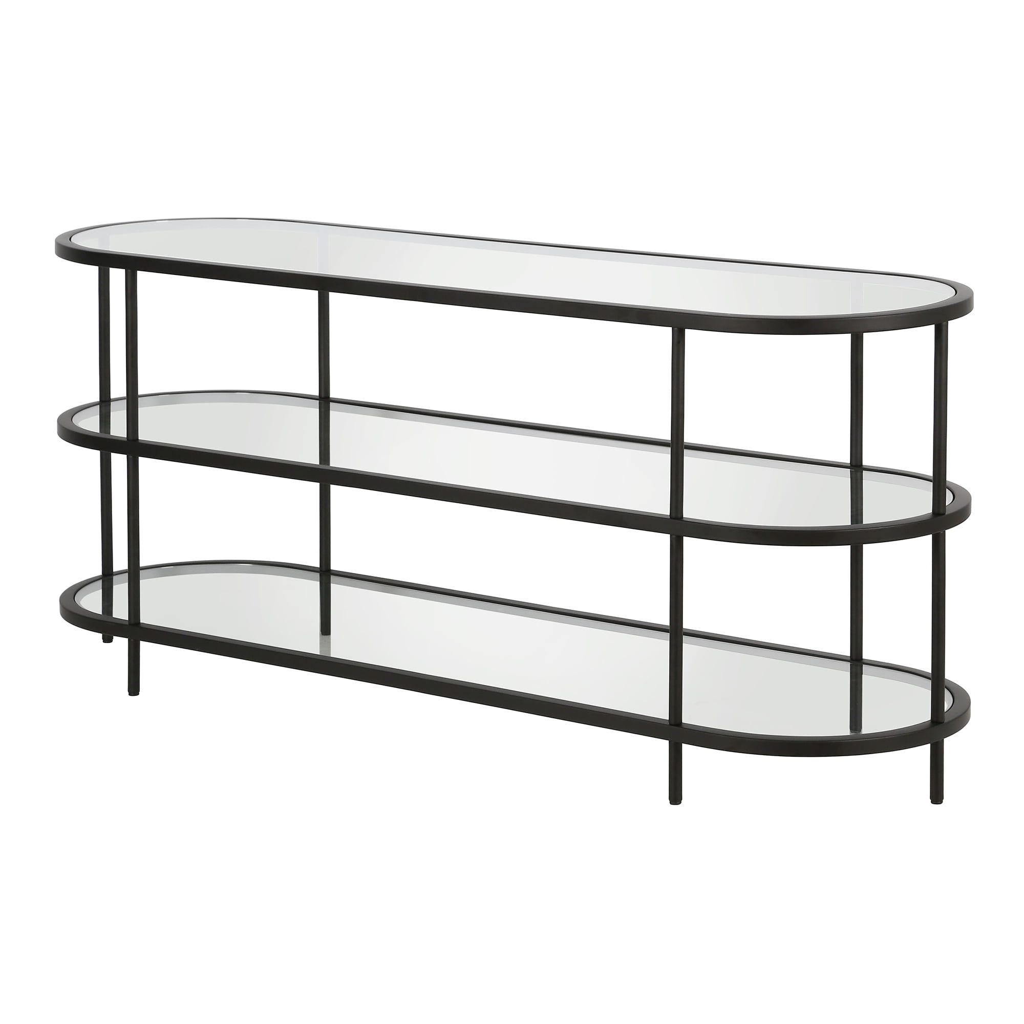 Fashionable Evelyn&zoe Mid Century Modern Metal Oval Tv Stand With Glass Top And Shelf  For Tvs Up To 60" – Walmart Within Metal Oval Tv Stands (View 6 of 10)