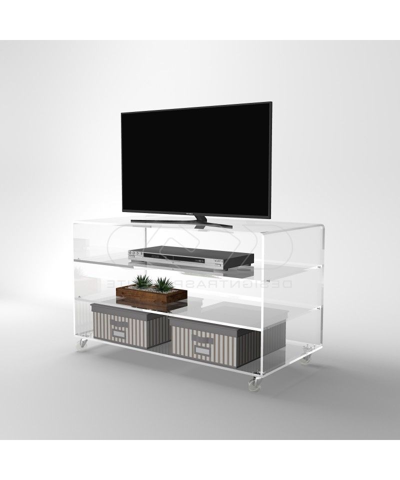 Fashionable Thick Acrylic Tv Stands Regarding 70x50 Acrylic Clear Rolling Tv Stand With Holder Objects (View 5 of 10)