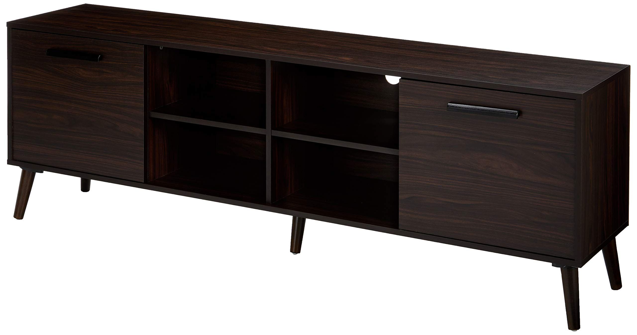 Faux Wood Tv Stands Throughout Latest Amazon: Christopher Knight Home Dontae Mid Century Modern Faux Wood  Overlay Tv Stand, Dark Walnut : Home & Kitchen (View 9 of 10)