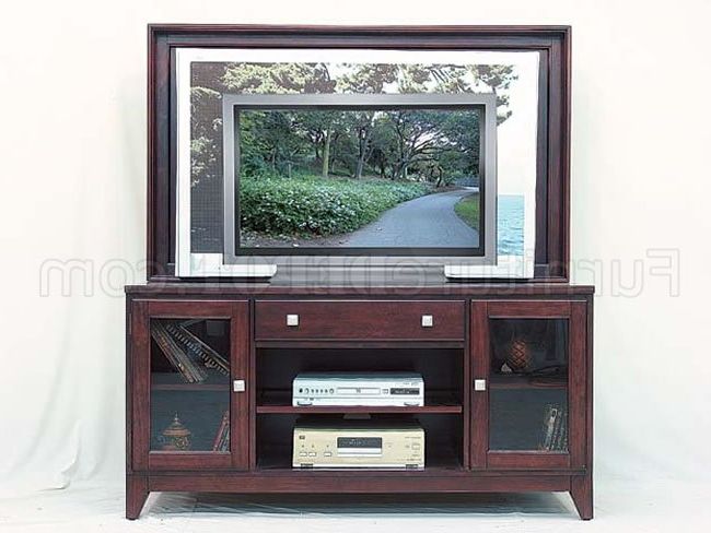 Favorite Dark Cherry Tv Stands For Dark Cherry Color Contemporary Tv Stand With Glass Door Cabinets (View 7 of 10)