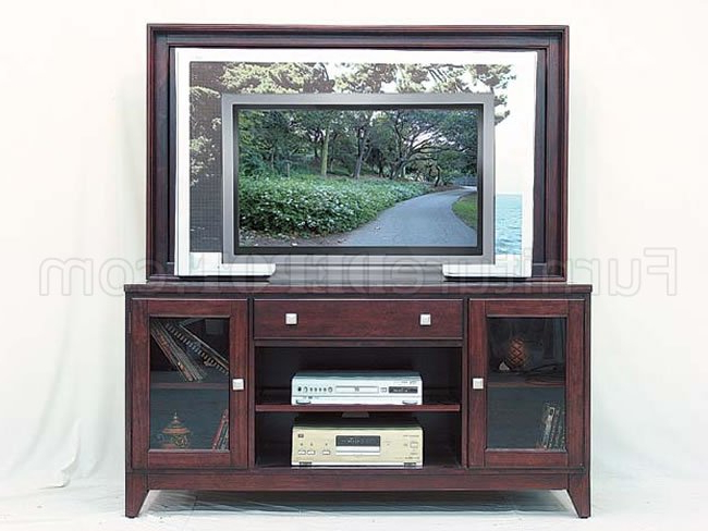 Favorite Dark Cherry Tv Stands For Dark Cherry Color Contemporary Tv Stand With Glass Door Cabinets (Photo 7 of 10)