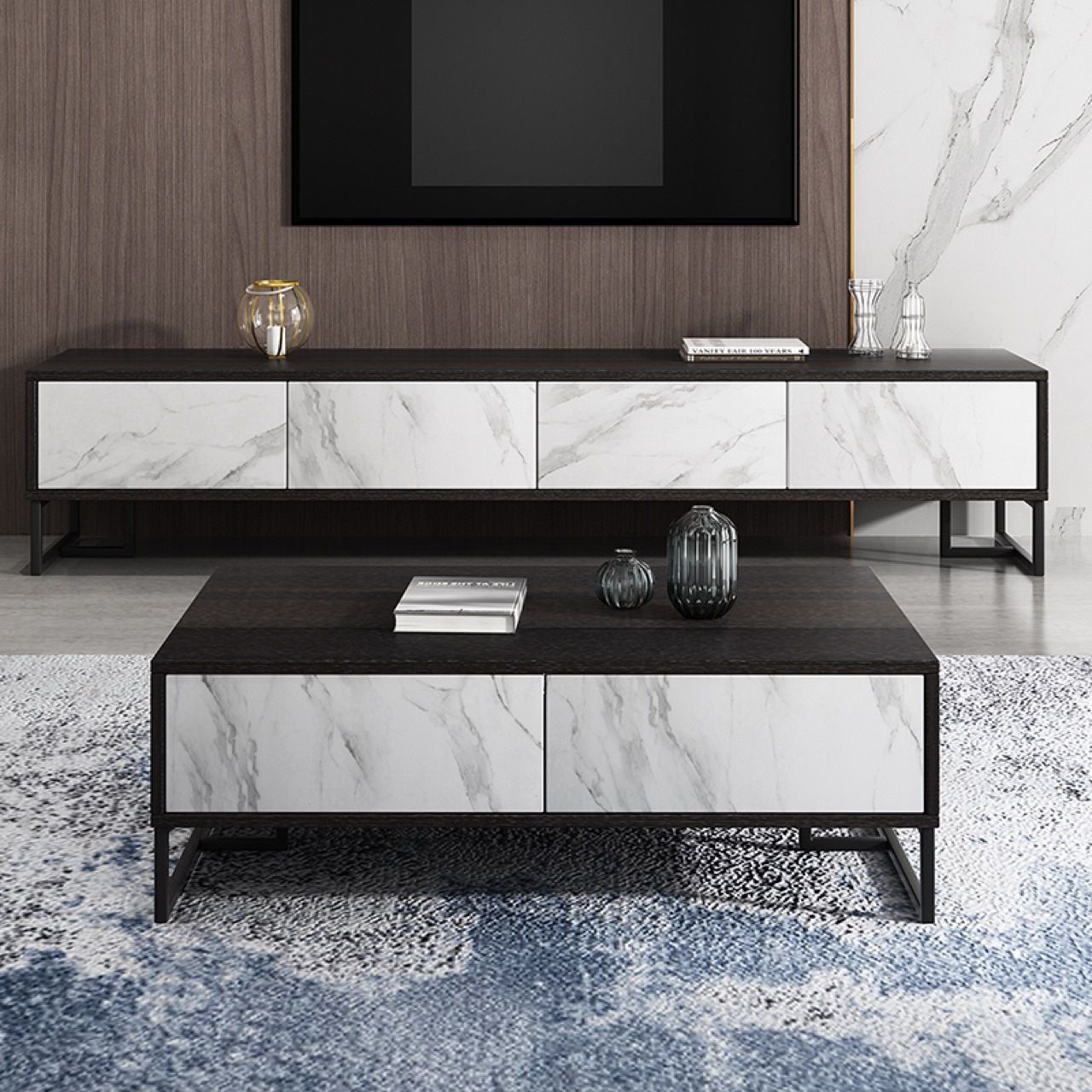 Favorite Good Quality Modern Home Furniture Hot Sell Living Room Cabinet Metal Frame Marble  Tv Stand And Coffee Table Set Tea Tab With Ce – Buy Tv Unit,coffee  Table,glass Coffee Tables Product On Within Marble Melamine Tv Stands (View 9 of 10)
