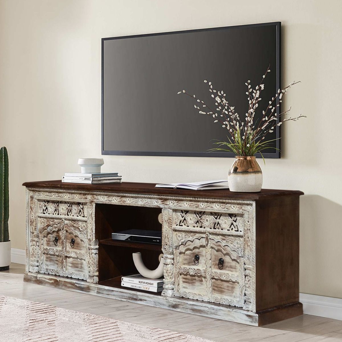 Favorite Wooden Hand Carved Tv Stands Inside Tropical Hand Carved 70 Inch Solid Wood Tv Media Stand (View 6 of 10)
