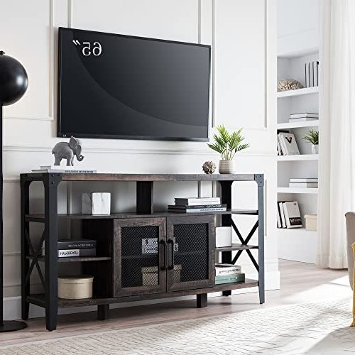 Folding Accent Tv Stands Throughout Well Known Amazon: Okd Tv Stand Industrial Rustic Entertainment Center For 65 Inch  Tv, 33" Tall Wood Media Tv Console Cabinet Table W/soundbar Shelf & 2" Wide  Metal X Frame For Living Room, Dark Rustic (View 4 of 10)