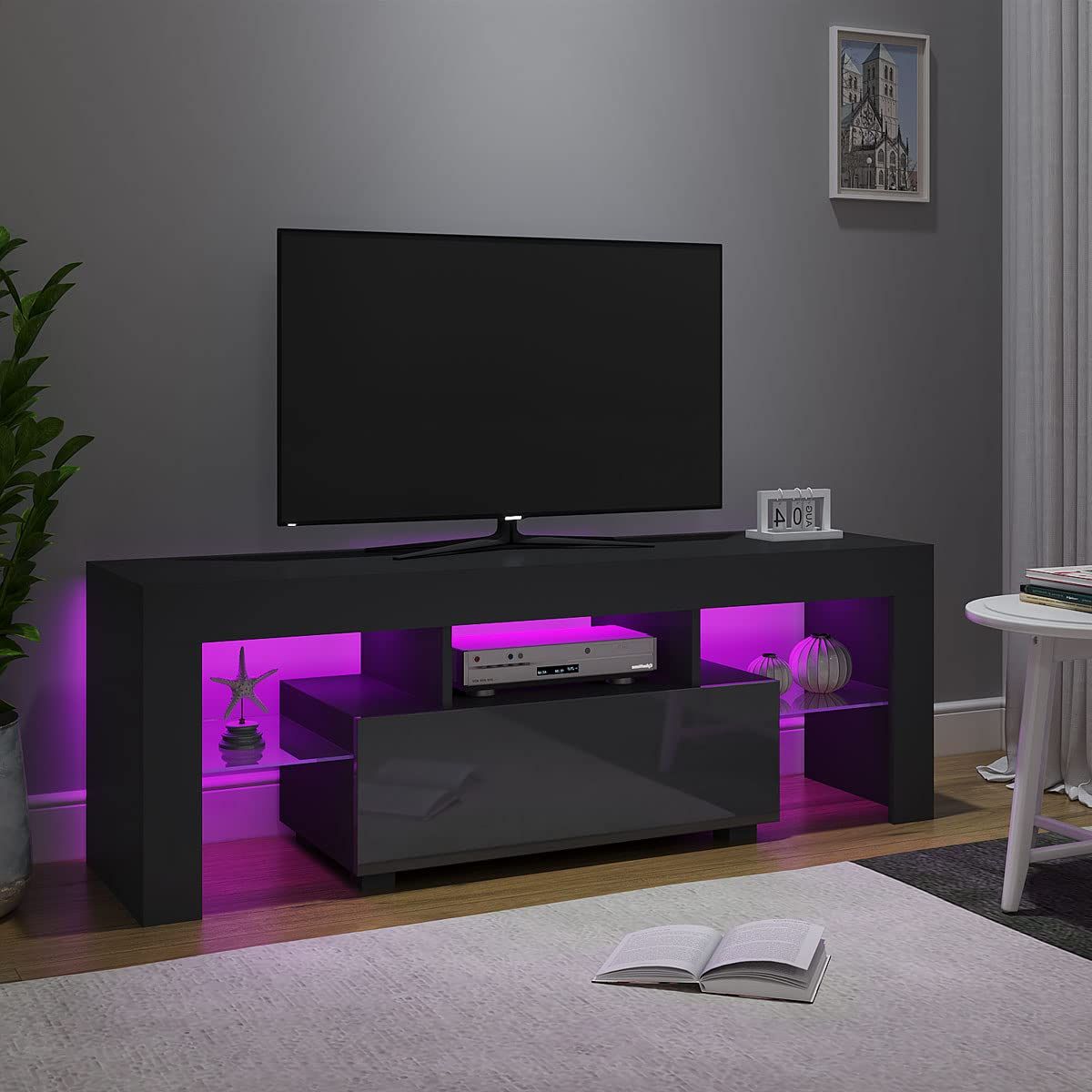 Glass Tv Stands With Storage Shelf In Favorite Panana 51inch Tv Stand Storage Glass Shelves Big Drawer Sideboard 16 Colors  Rgb Led Lighted Tv Cabinet For 32 40 43 50 55 Inch 4k Tv (black, With Led)  : Amazon.co (View 1 of 10)