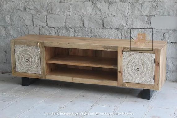 Hand Carved Solid Tv Console Wood Tv Stand Handmade Cabinet – Etsy With Well Known Wooden Hand Carved Tv Stands (View 5 of 10)