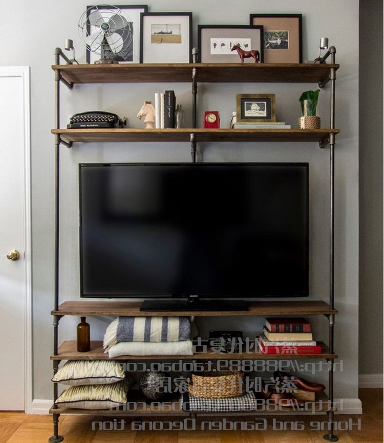 Iron Tv Stands For Trendy Loft American Country Wrought Iron Vintage Wood Tv Cabinet Shelves  Industrial Pipe Racks Hanging Wall Ledge (View 9 of 10)