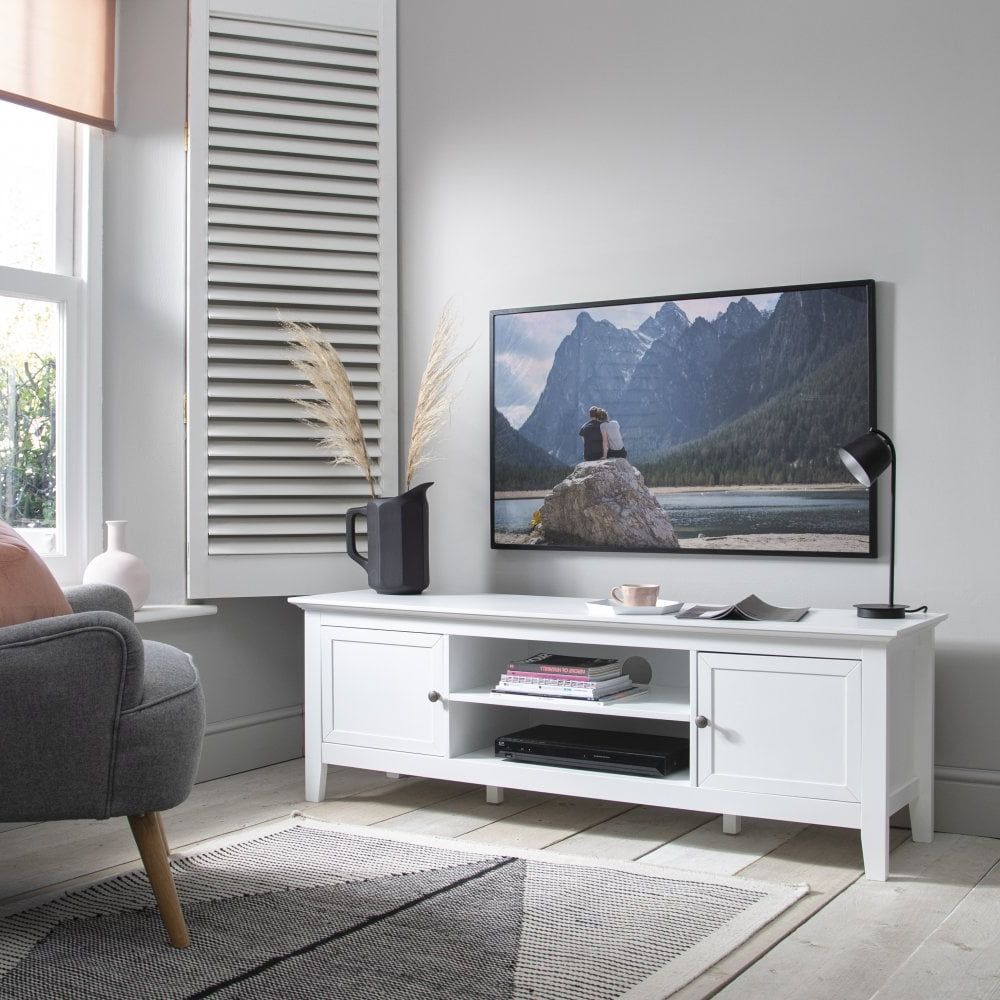 Karlstad Tv Unit With Storage In Classic White In Most Recent White Storage Tv Stands (View 7 of 10)