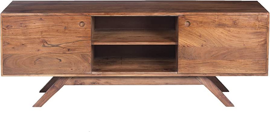Latest Acacia Wood Tv Stands For Amazon: The Urban Port Mid Century Modern Acacia Wood Tv Unit With Wide  Storage, Walnut Brown : Home & Kitchen (View 7 of 10)