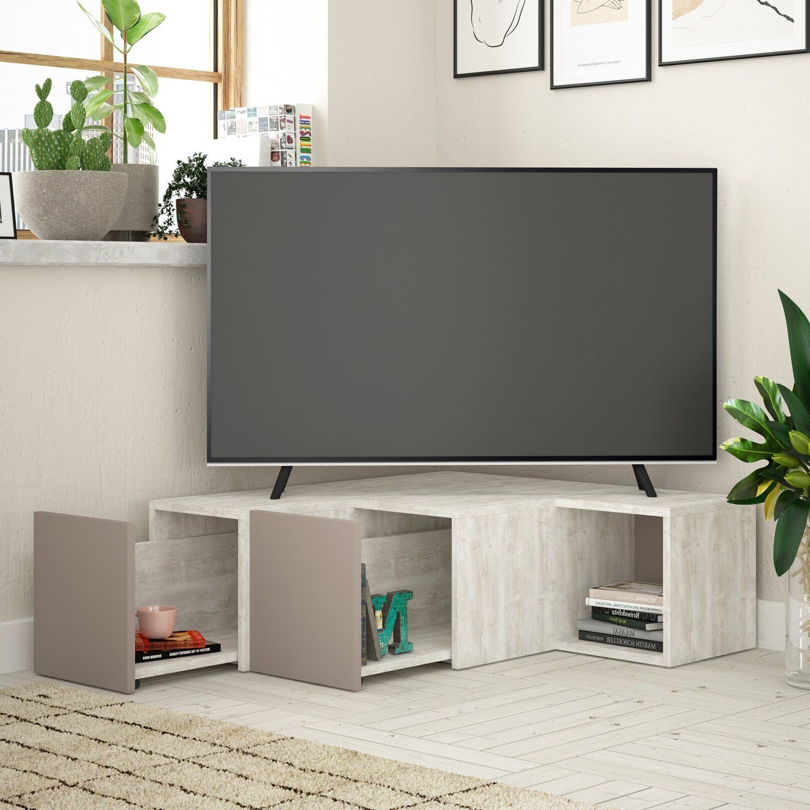 Low Corner Tv Stand – Ideas On Foter With Latest Geometric Block Solid Tv Stands (View 2 of 10)