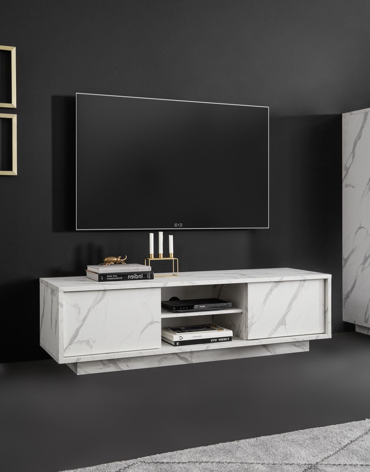 Marble Tv Stands Intended For Most Recent Carrara 139cm Modern Tv Unit In White Marble Imitation – Tv Stands (4502) –  Sena Home Furniture (View 4 of 10)