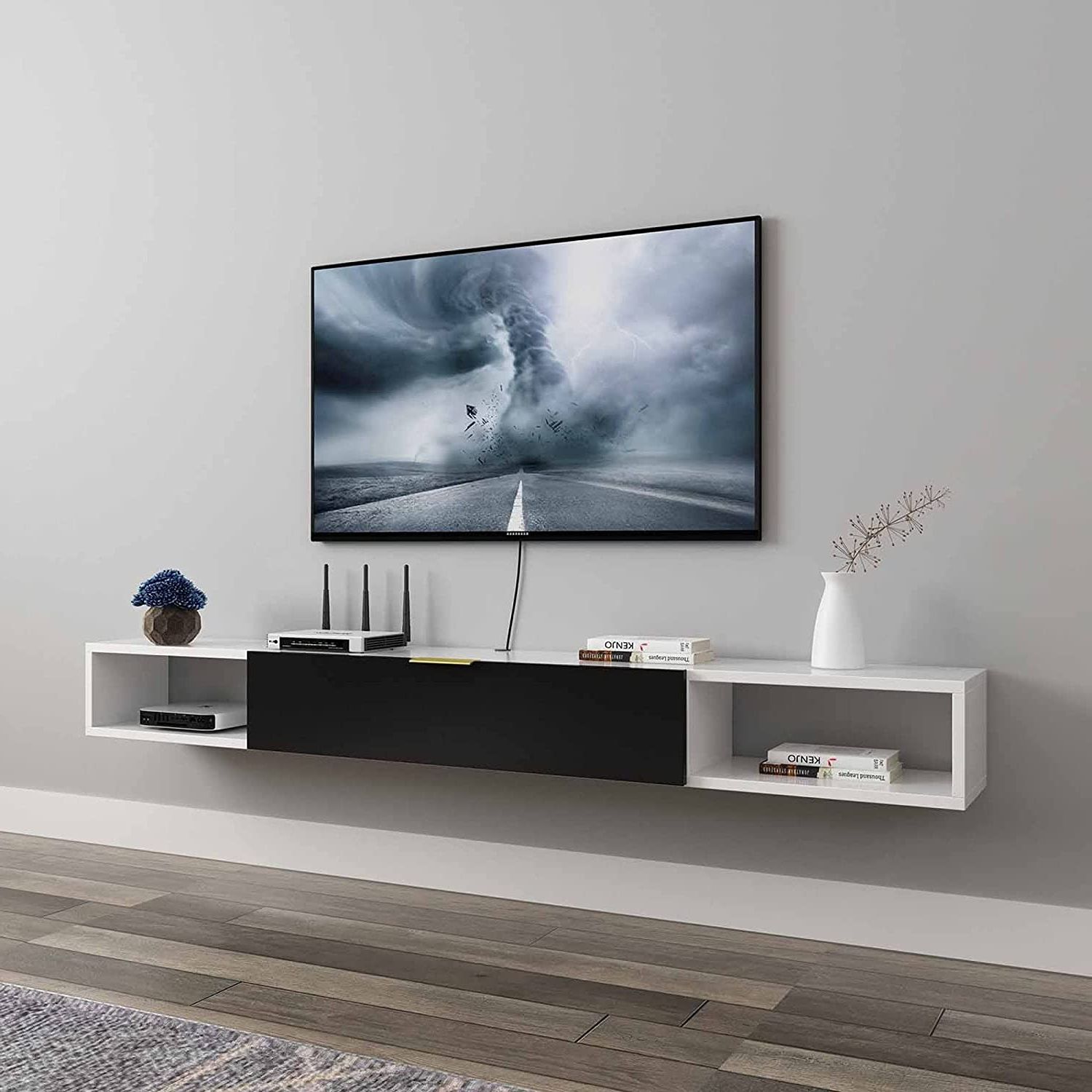 Matte Tv Stands Intended For Well Known Wall Mounted Tv Storage Unit, Matte Floating Tv Stand Cabinet, Media  Entertainment Center Home Furniture For Living Room Bedroom/e / 120cm :  Amazon.co (View 10 of 10)