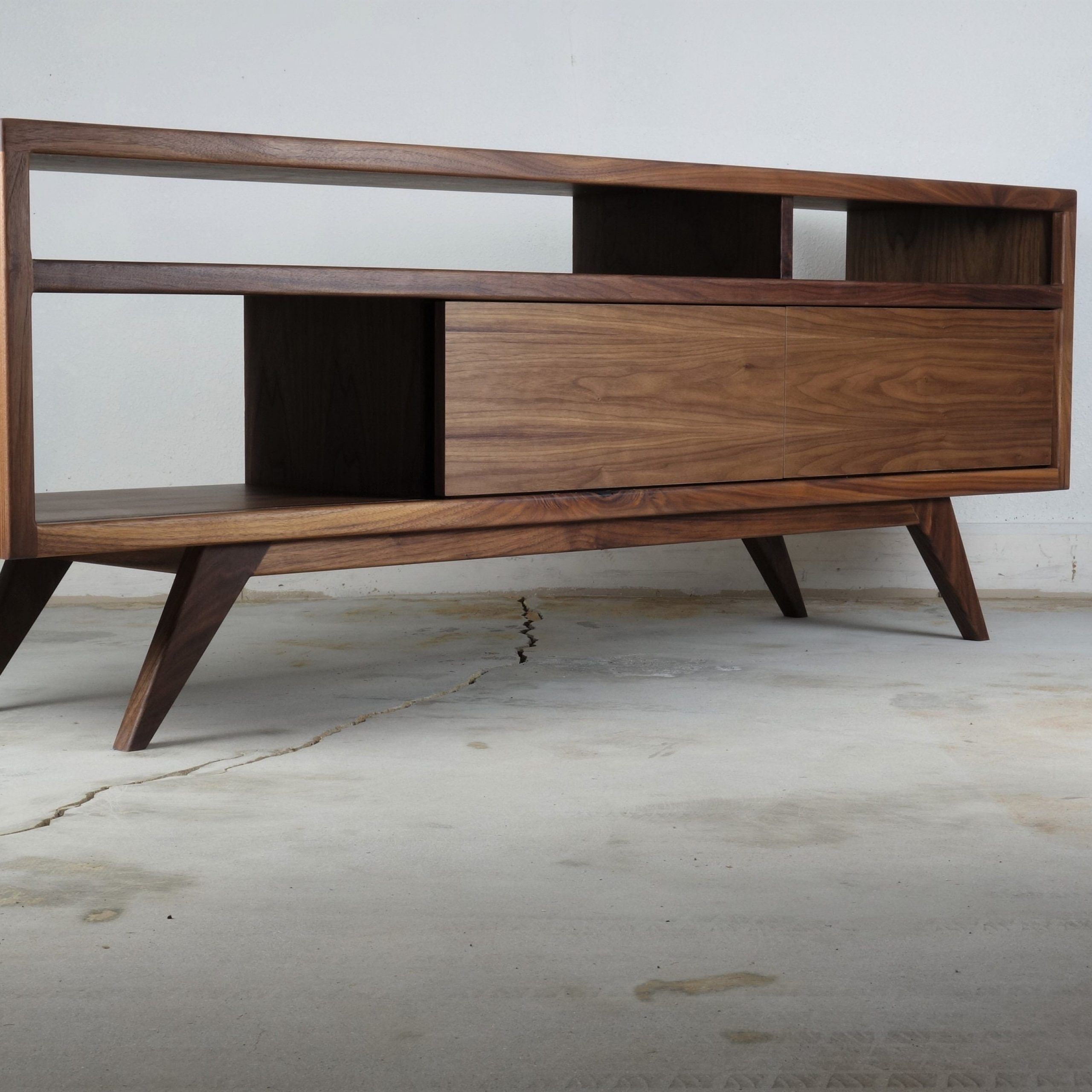 Mid Century Tv Stands Throughout Most Popular Mid Century Modern Walnut Tv Stand Cabinet Handmade Media – Etsy (View 2 of 10)