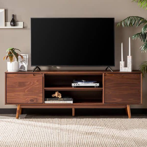 Mid Century Tv Stands With Current Welwick Designs 70 In. Walnut Solid Wood Mid Century Modern Tv Stand With  2 Doors (max Tv Size 80 In (View 8 of 10)