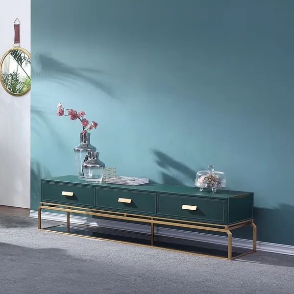 Modern 73" Blackish Green Faux Leather Tv Stand With Drawer Rectangle Media Console  Brushed Gold Frame Throughout Most Recently Released Satin Gold Tv Stands (View 7 of 10)