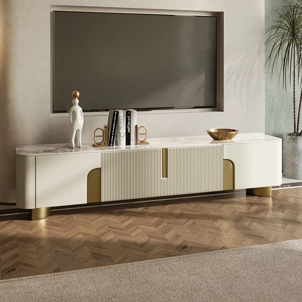 Modern Beige Tv Stand Stone Top 4 Doors With Storage Media Console For Tvs  Up To 2159mm Homary Within Latest Deco Stone Tv Stands (View 5 of 10)